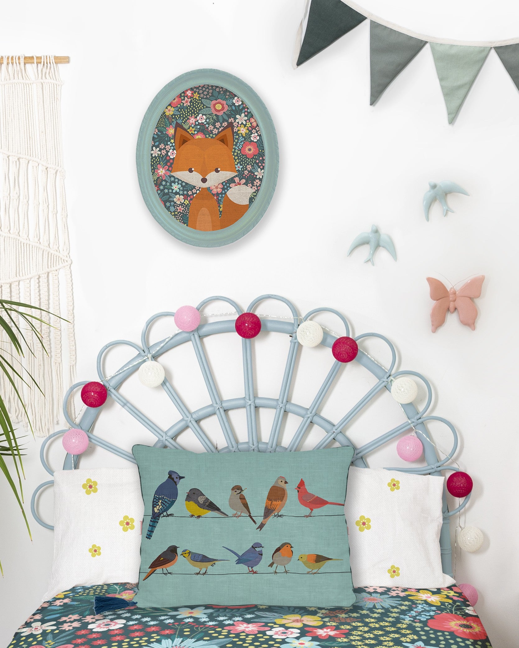 Cojin 50x35 Lino Borlas Fancy Birds