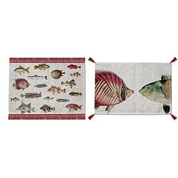 Set 2 Mantel Individual Lino con Borlas (Fish in the Ocean)
