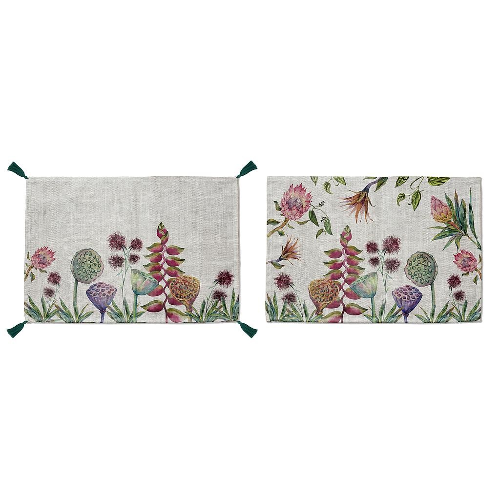 Set 2 Mantel Individual Lino con Borlas (Flores Salvajes)