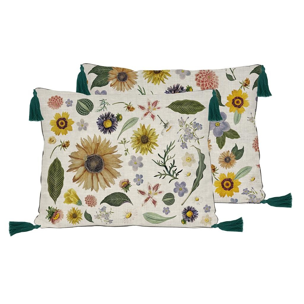 Cojin 50x35 Lino Borlas (Watercolor Flowers)