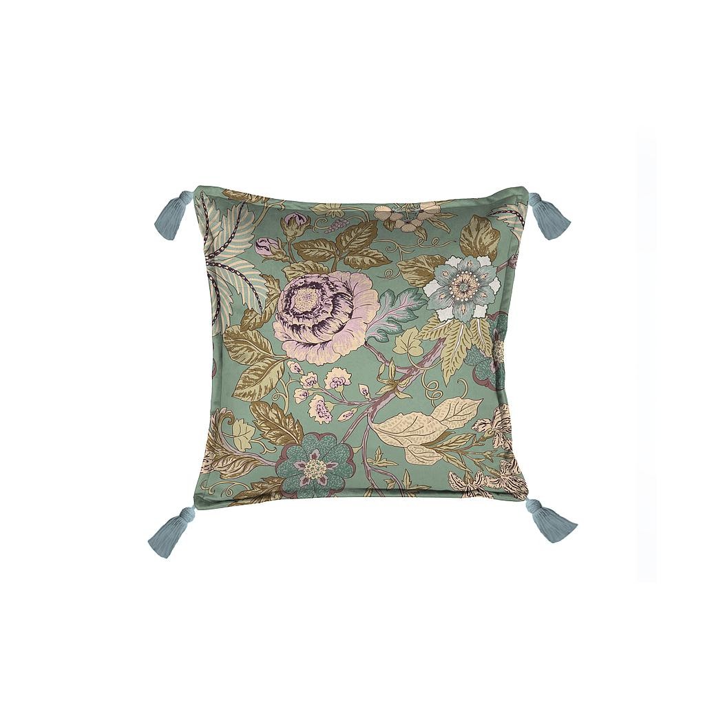 Cojin Terciopelo 45x45 Borlas (Blue Japanese Flowers)