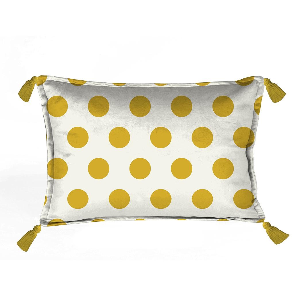 Cojin 50x35 Terciopelo Borlas (Golden Dots)
