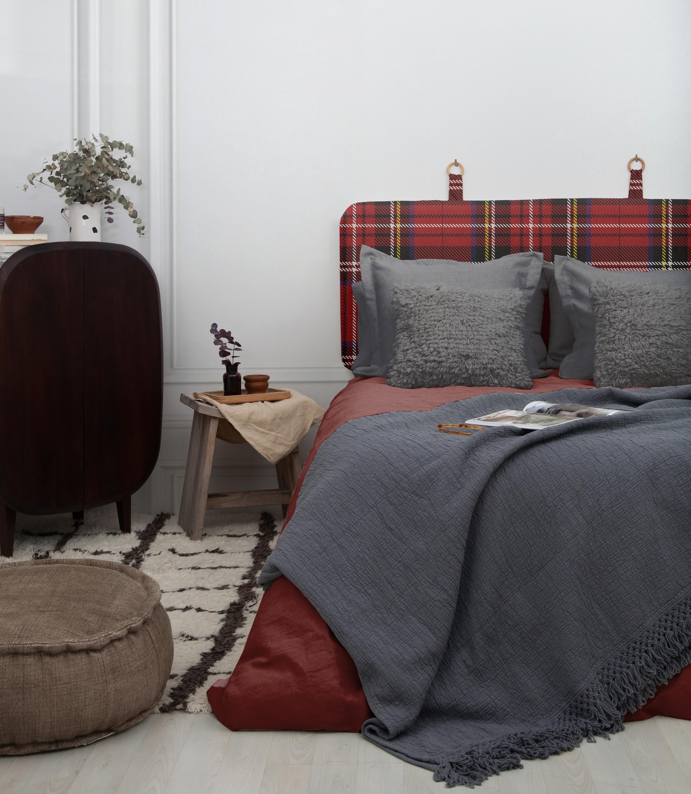 Velvet Fabric Headboard (Classic Red Tartan)