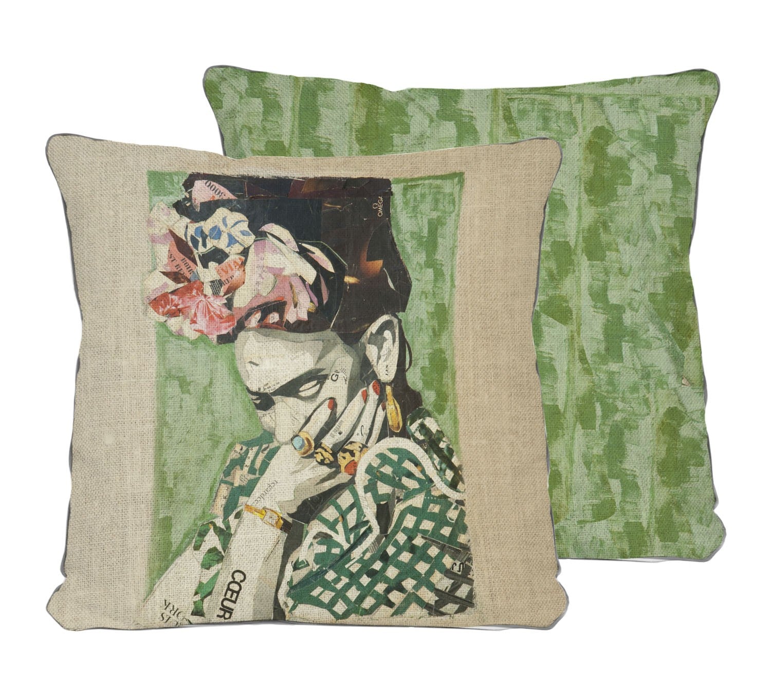 Cojin 45x45 Lino (Frida collage Green)