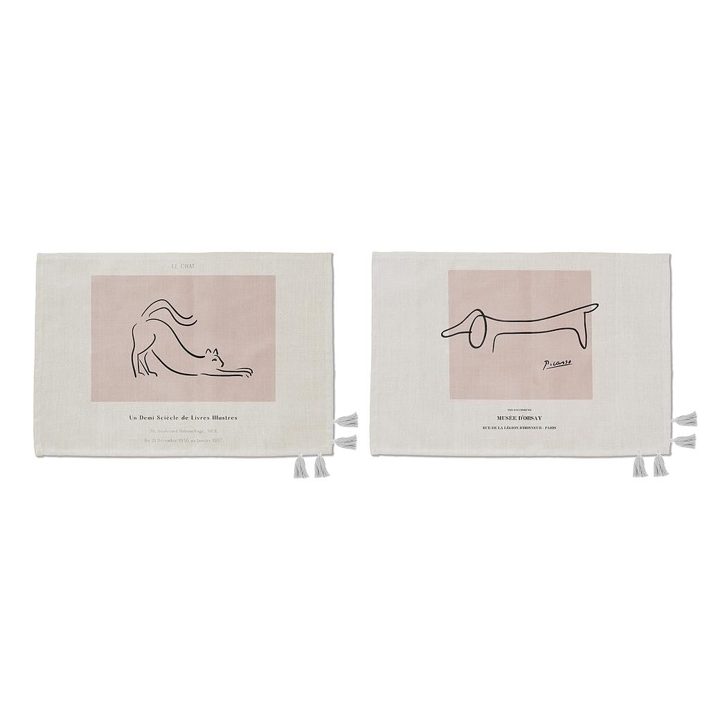 Set 2 Mantel Individual Lino con Borlas