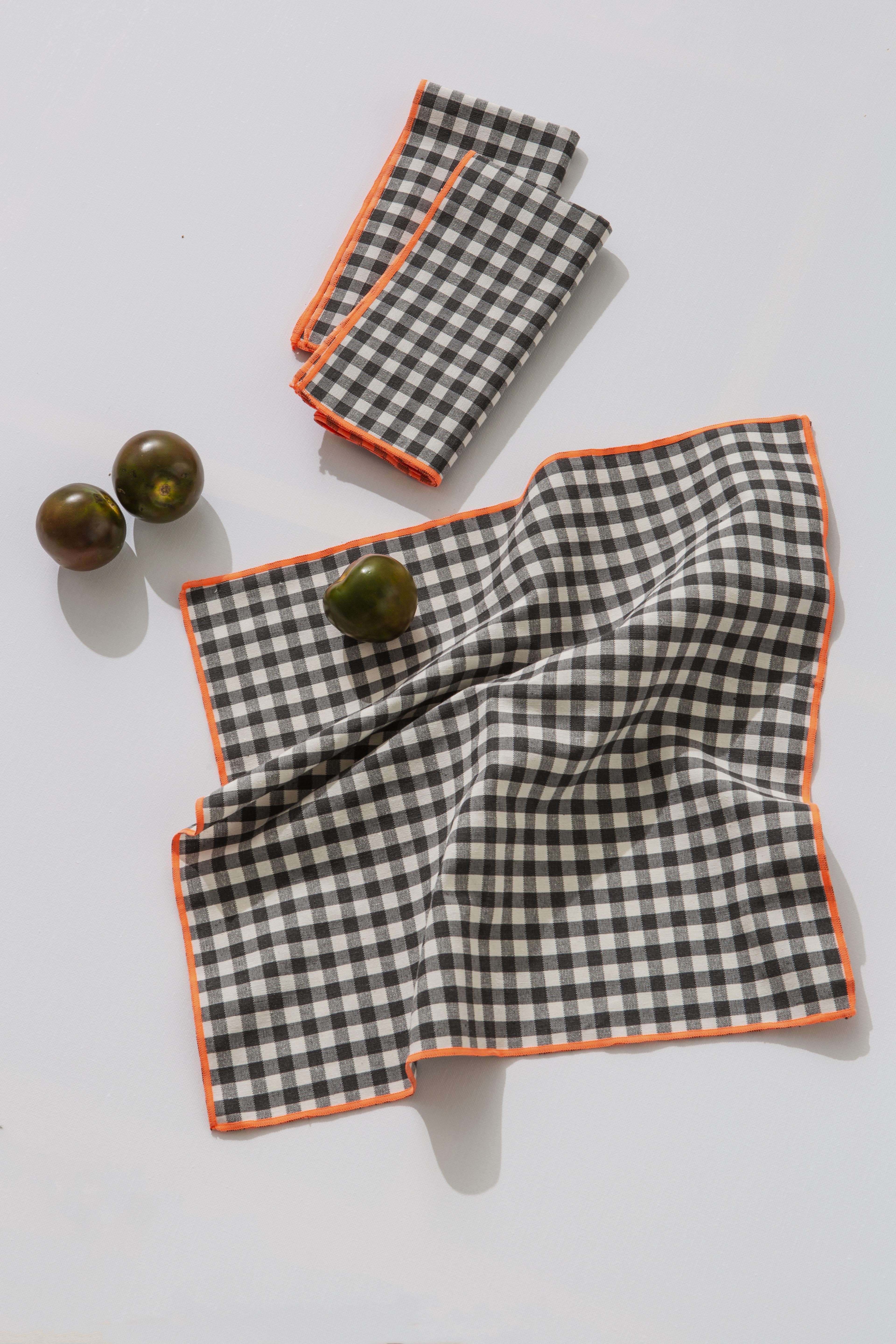 Set 4 Servilletas Contrast Vichy Black