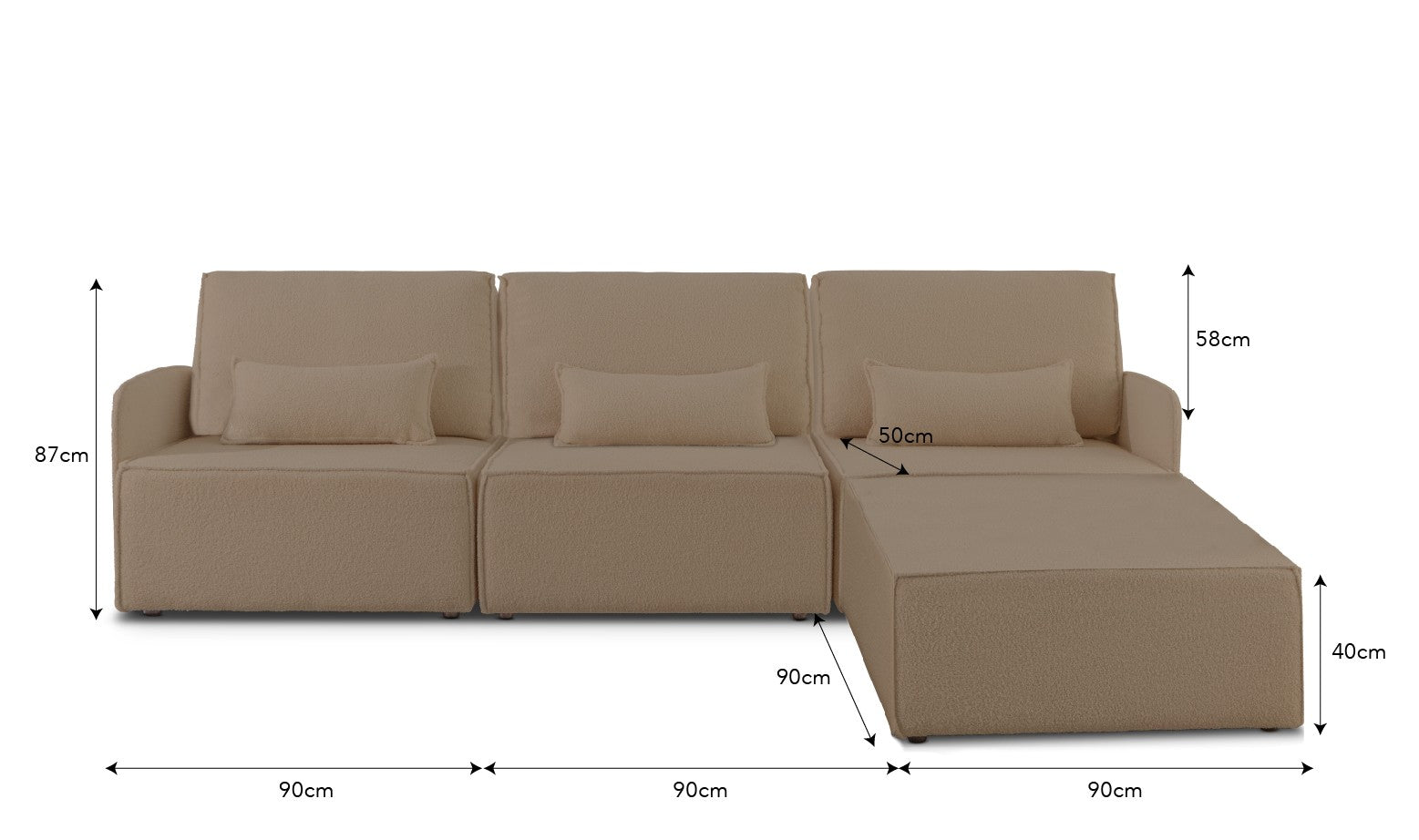 Sofa Modular Lea 3 plazas Chaiselongue Stone