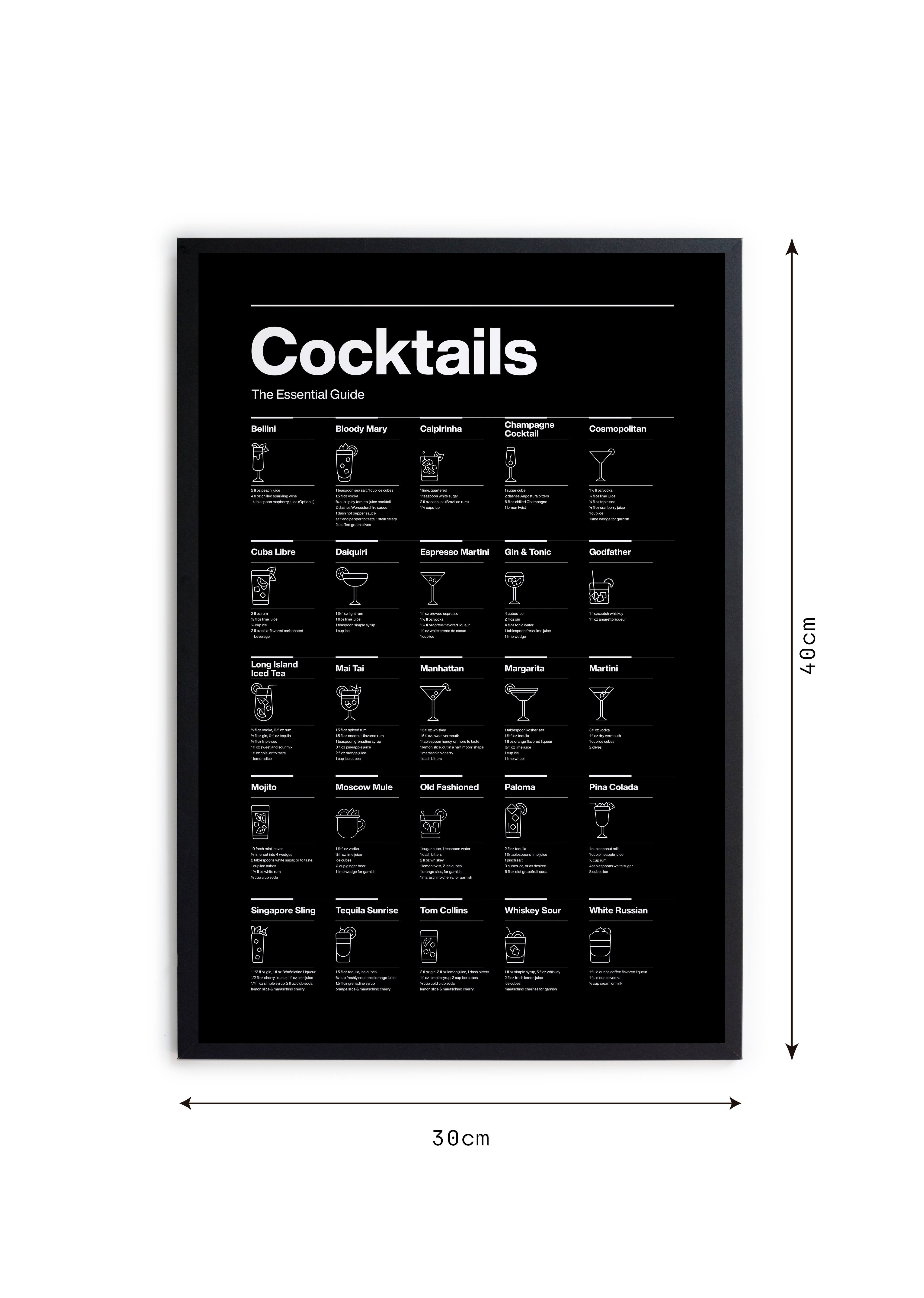 Cuadro Moldura Cocktails Black