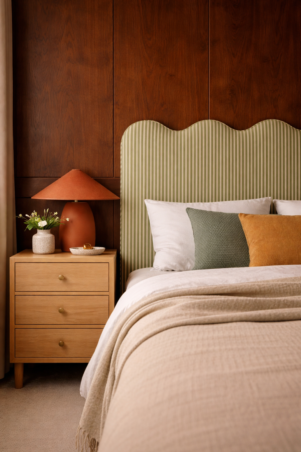 Cabecero Wavy Tapizado Terciopelo Cama 150cm Green-Water