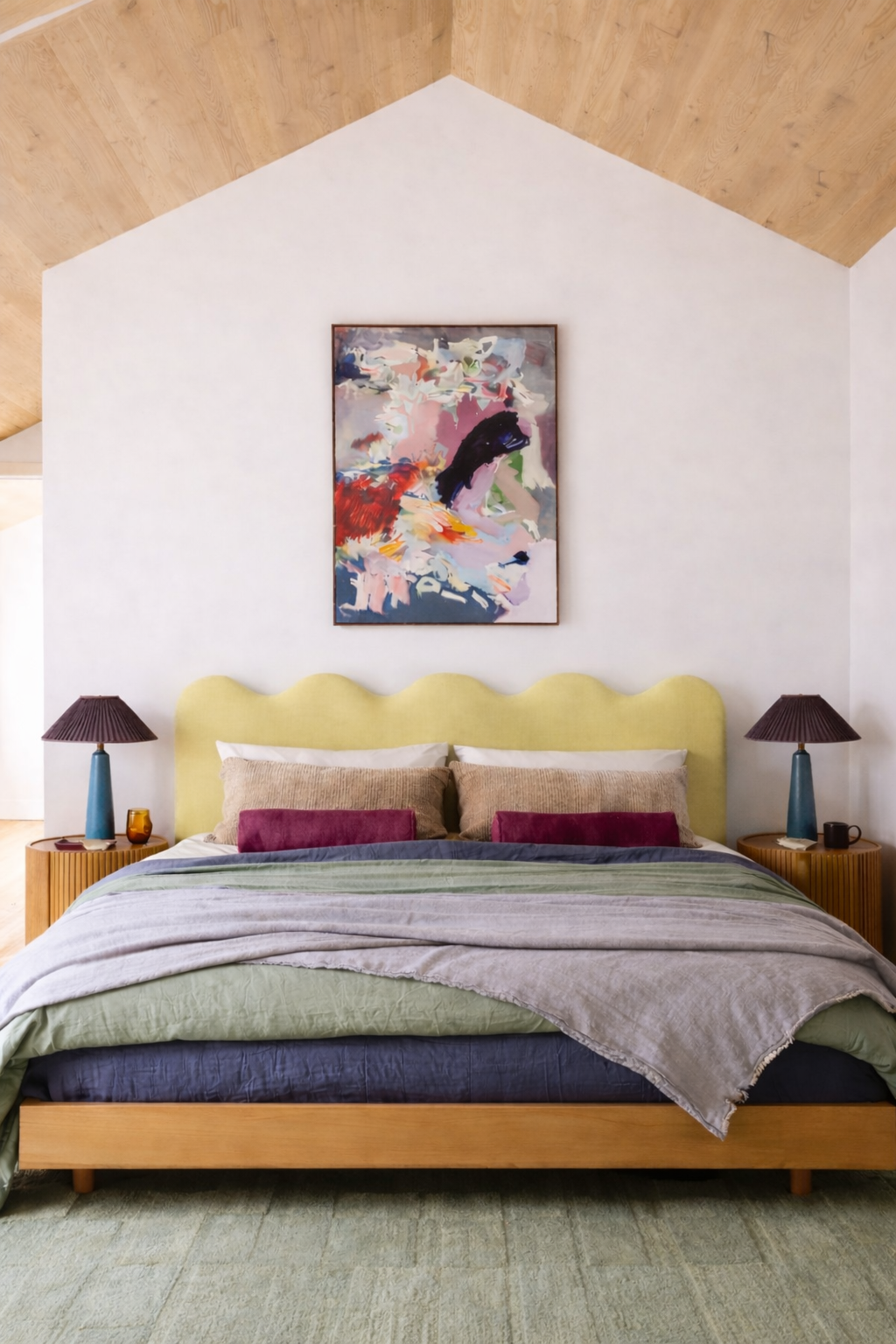 Tête de lit Wavy revêtue de velours pour lit de 150 cm Lemonade
