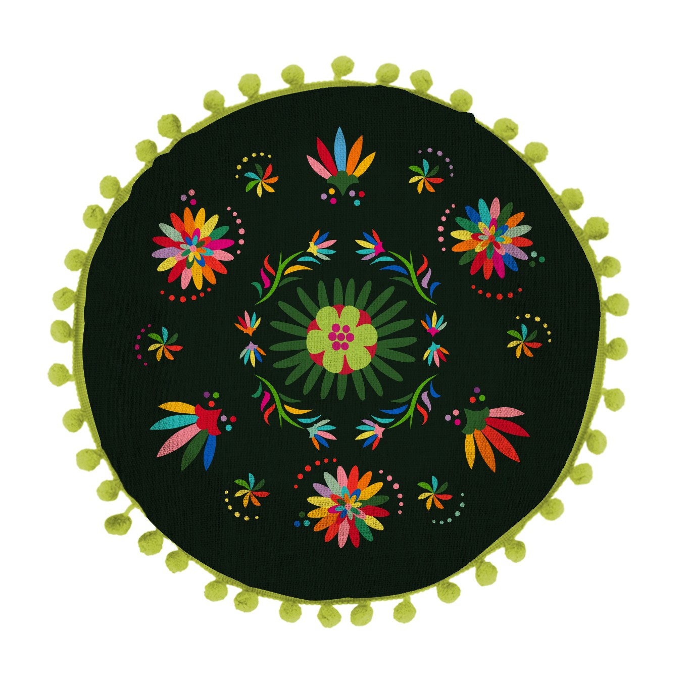 Cojin Redondo Lino (Ave Otomi Negro)