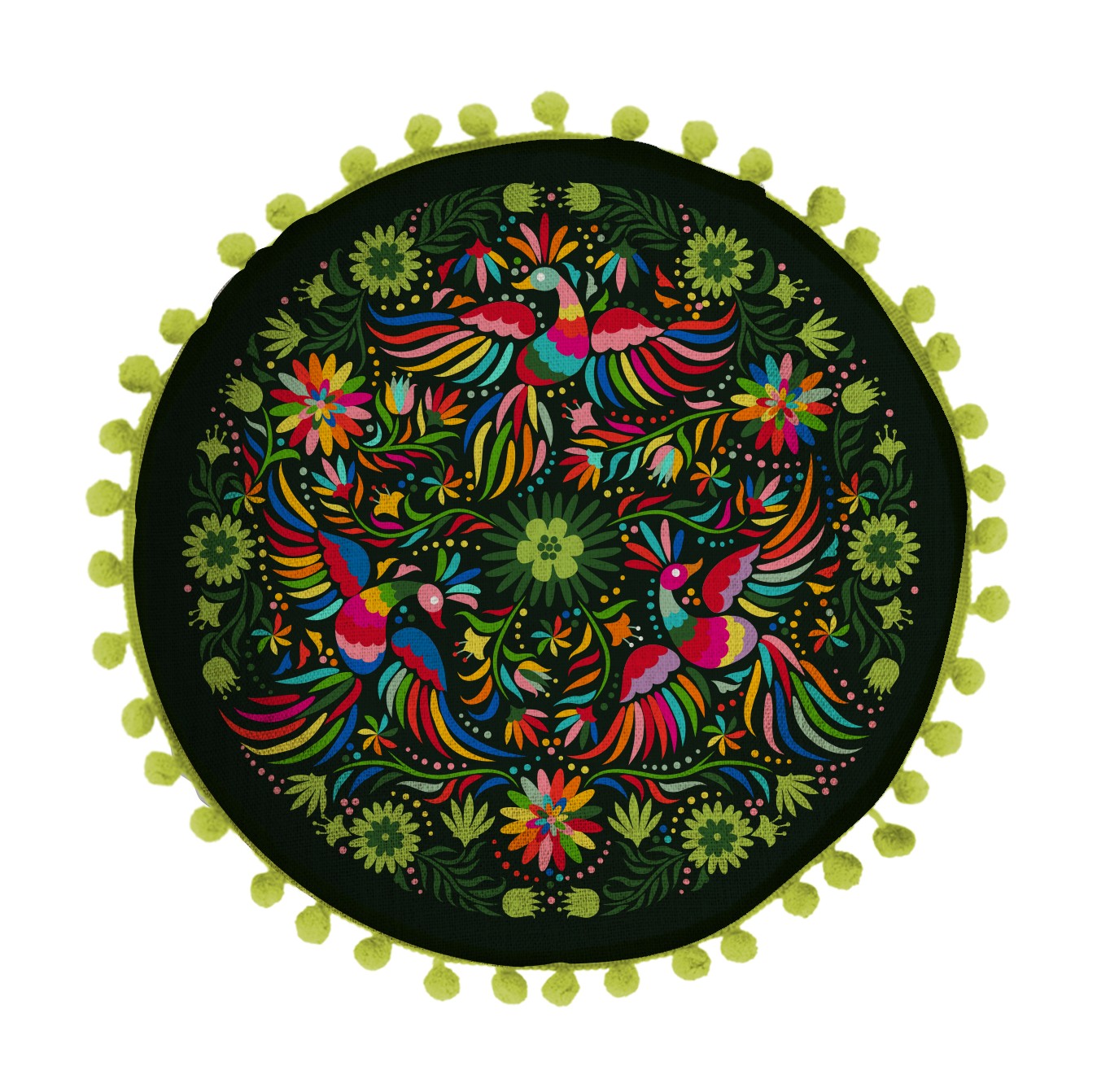Cojin Redondo Lino (Ave Otomi Negro)