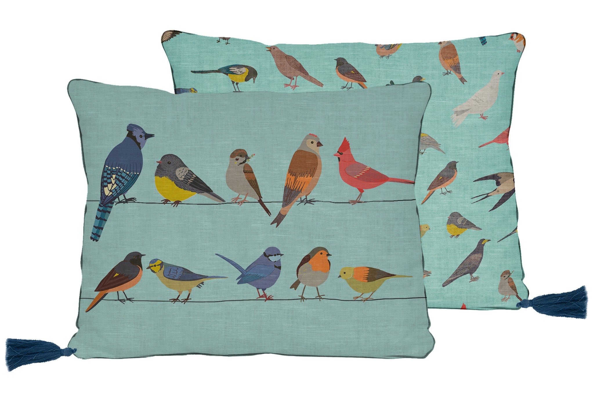 Cojin 50x35 Lino Borlas Fancy Birds