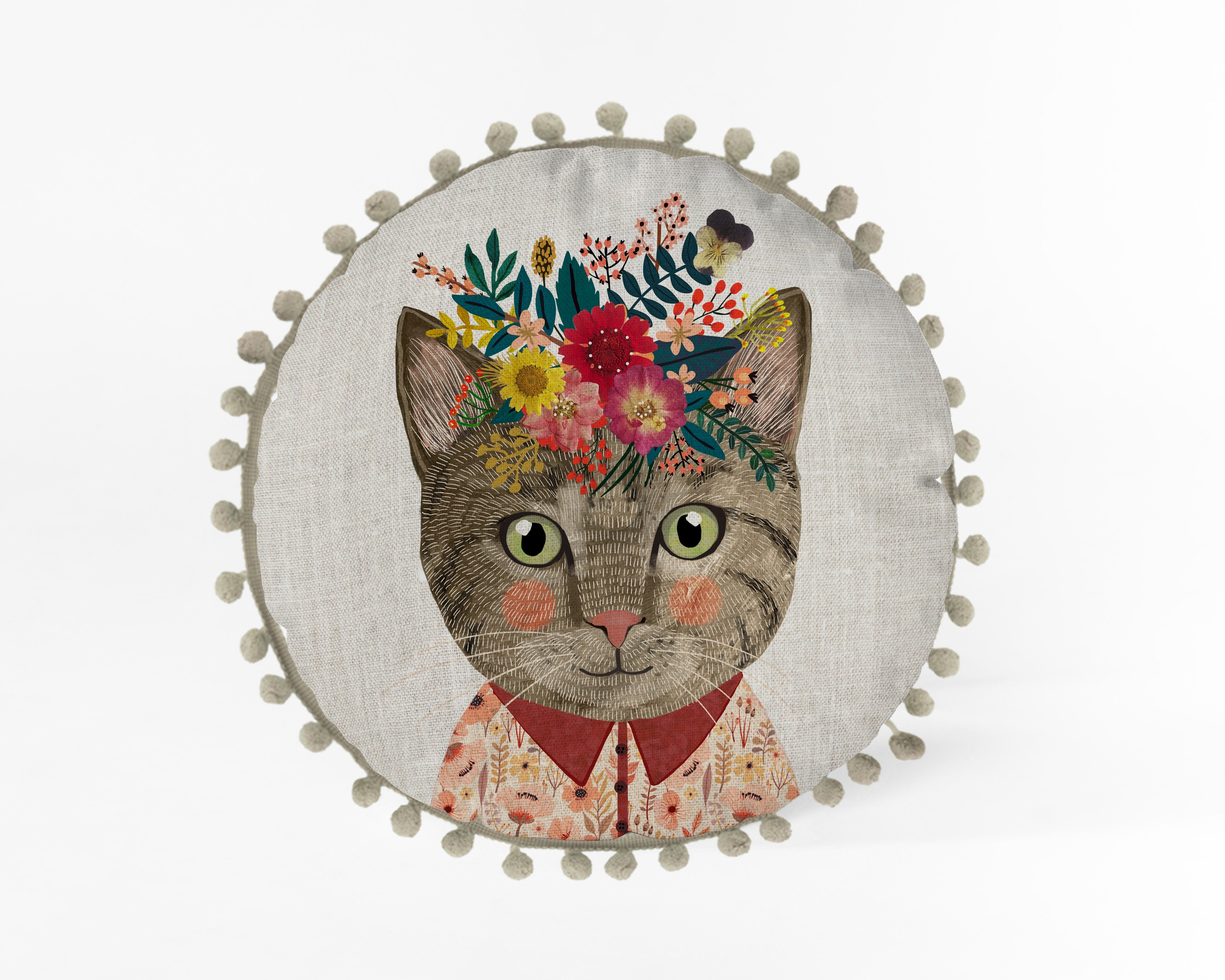 Cojín redondo Floral Cat