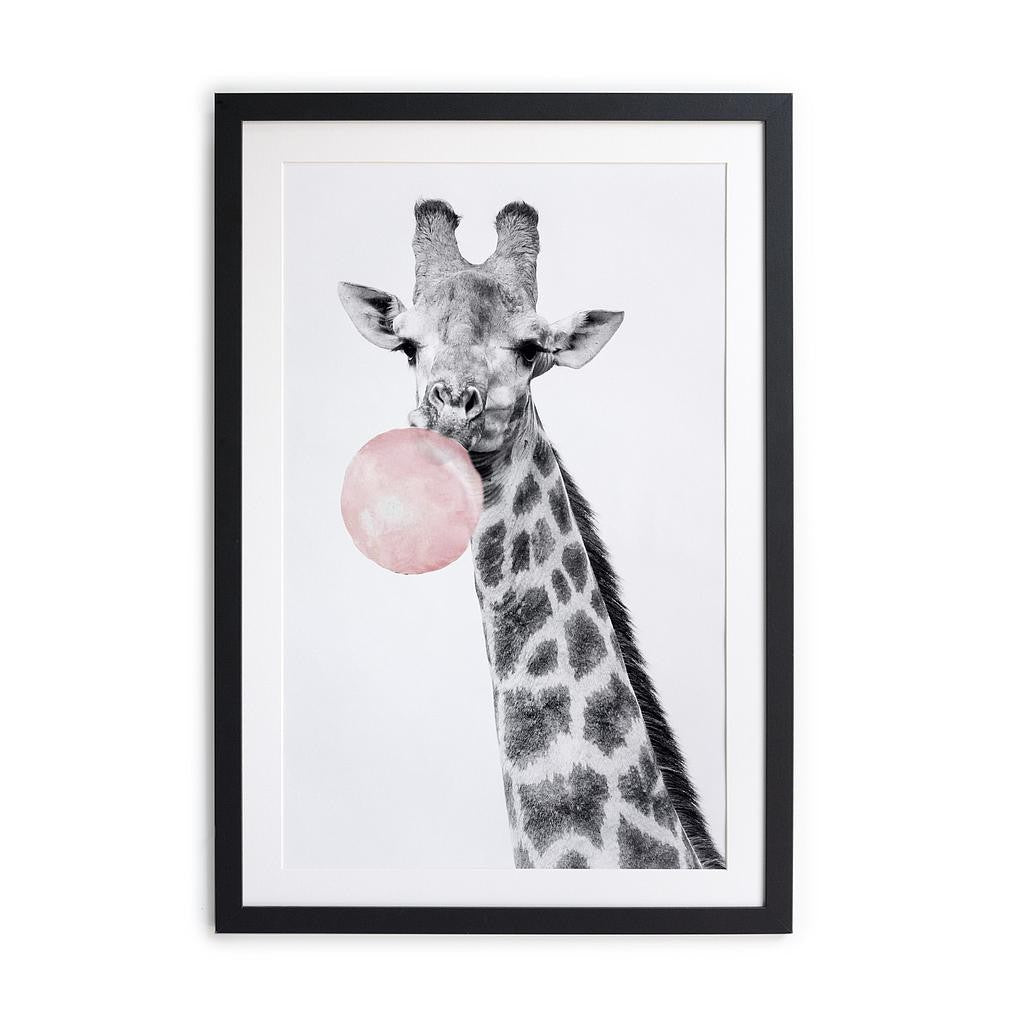 Cuadro moldura negra 60x40 (Giraffe Bubble Gum)