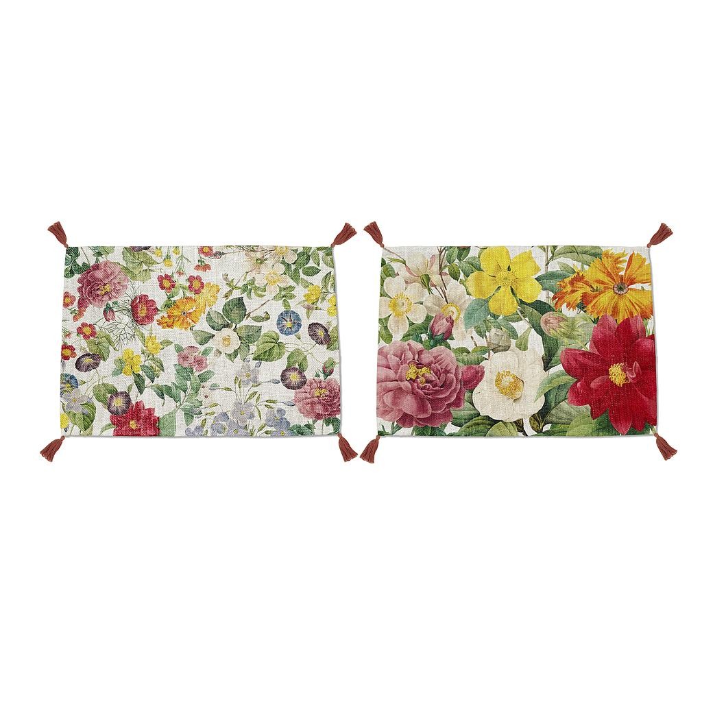 Set 2 Mantel Individual Lino con Borlas (Spring Flowers)