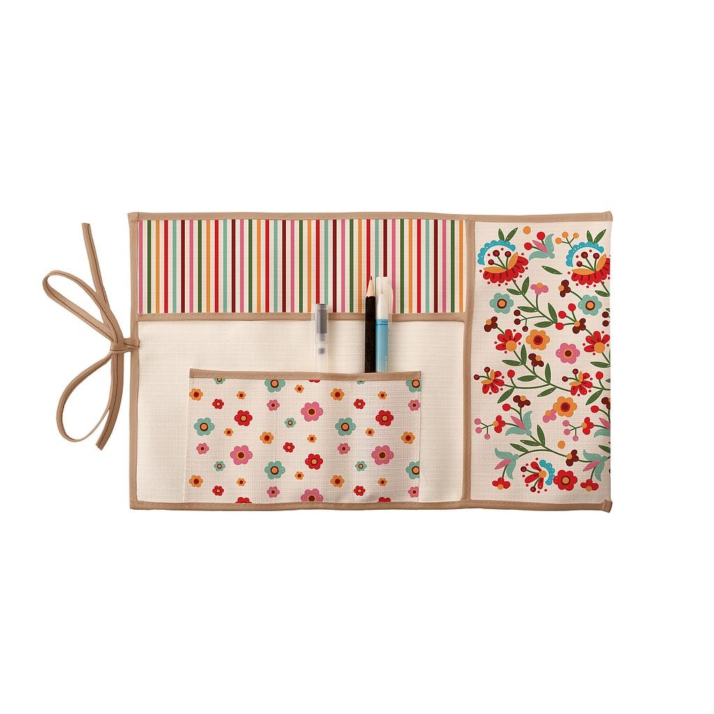 Roll Up Pencil Case (Mexican Flowers)