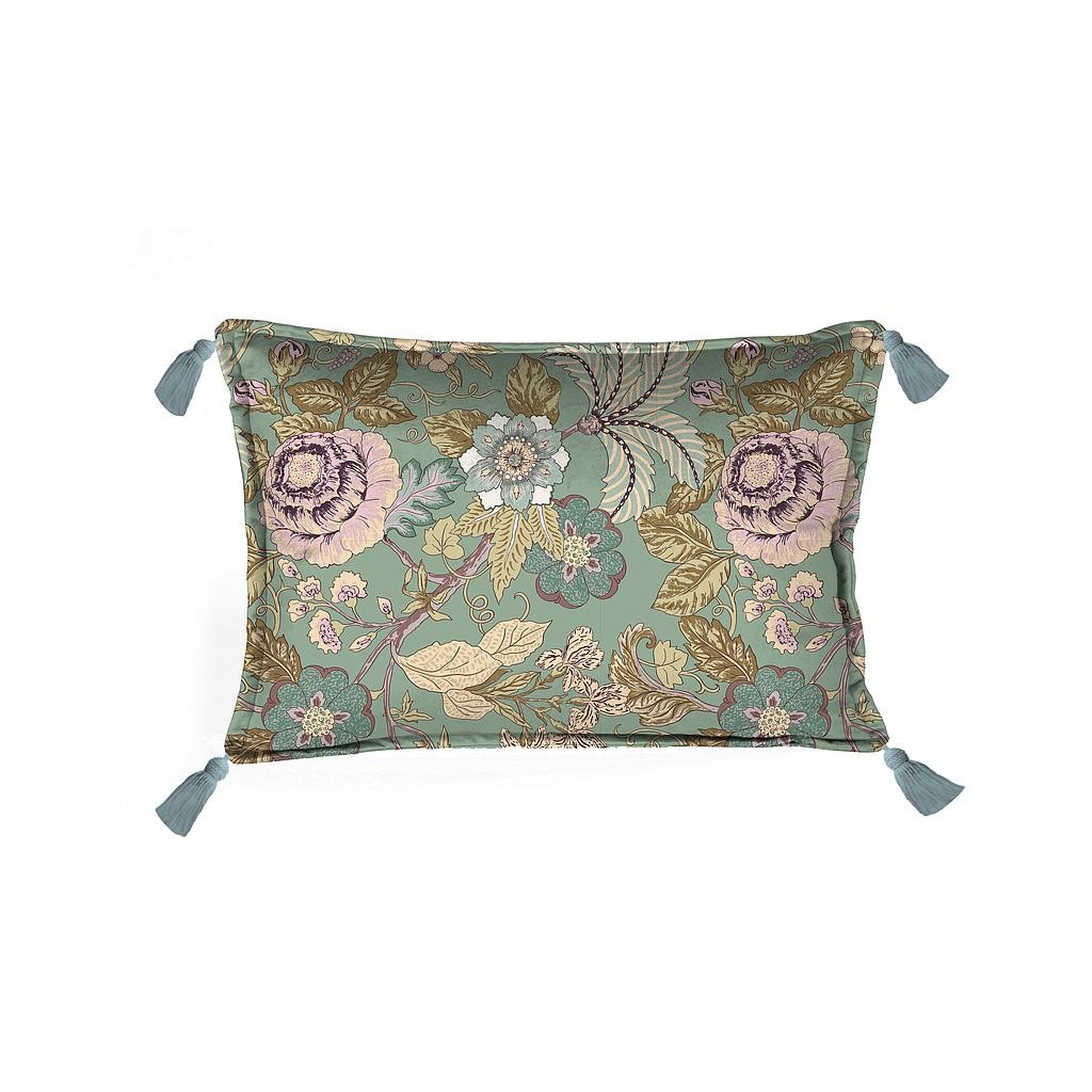 Cojin 50x35 Terciopelo Borlas (Blue Japanese Flowers)