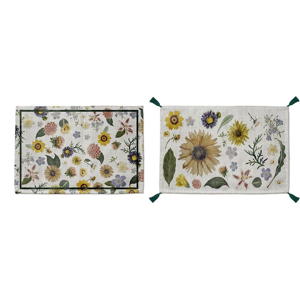 Set 2 Mantel Individual Lino con Borlas (Watercolor Flowers)