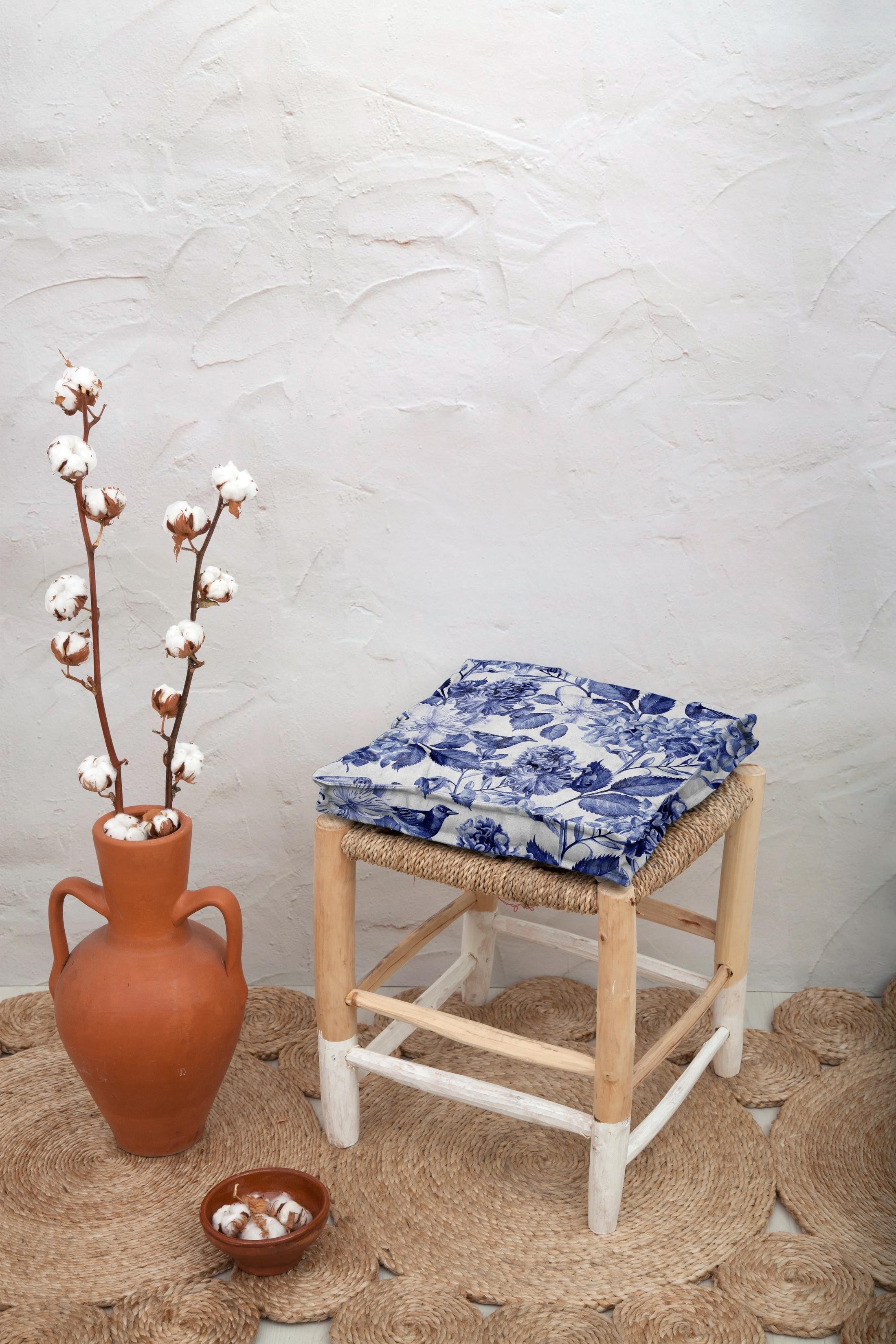 Cojin Linen Square(Blue Flowers)