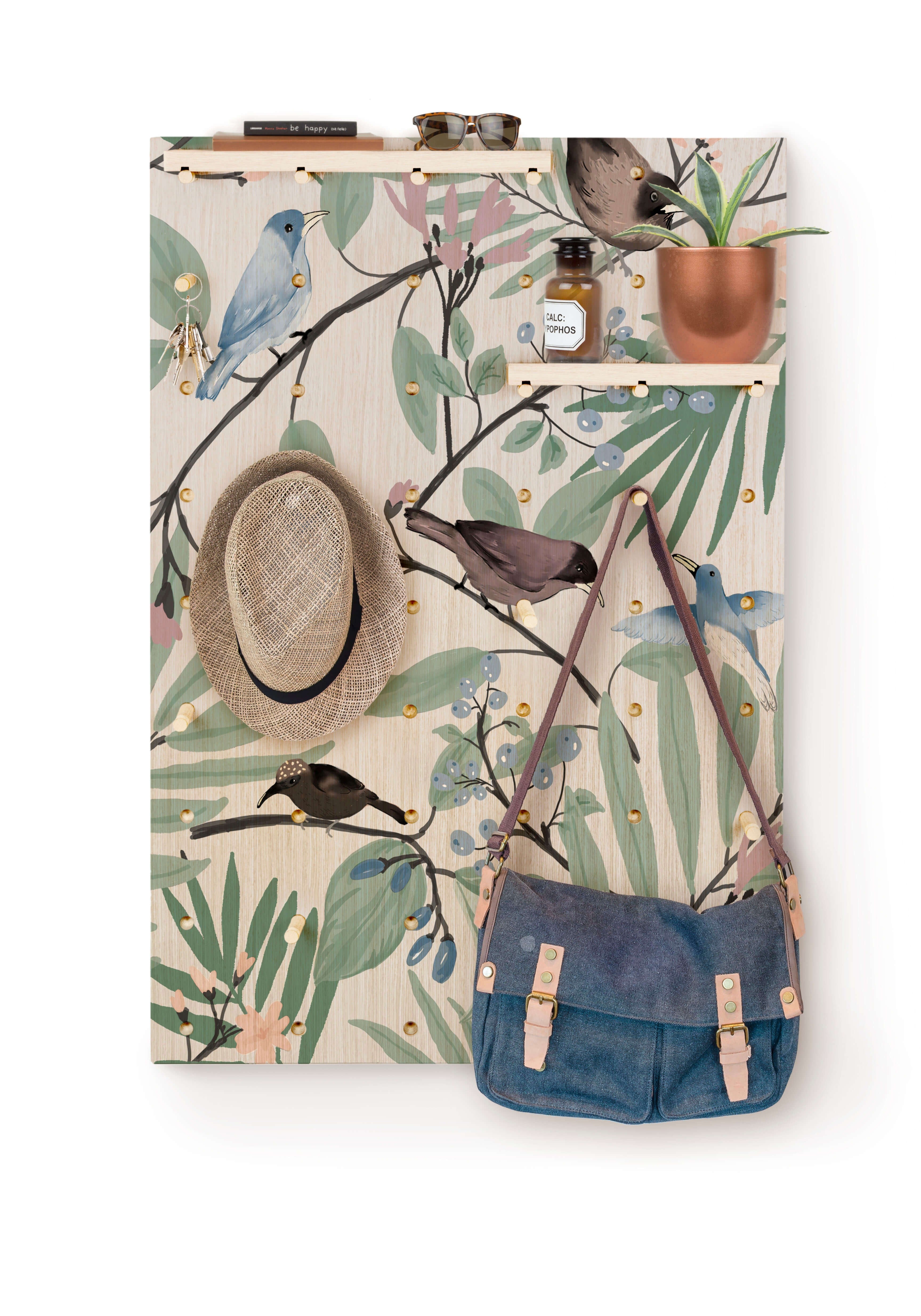 Pegboard decorado natural (Tropical Birds)