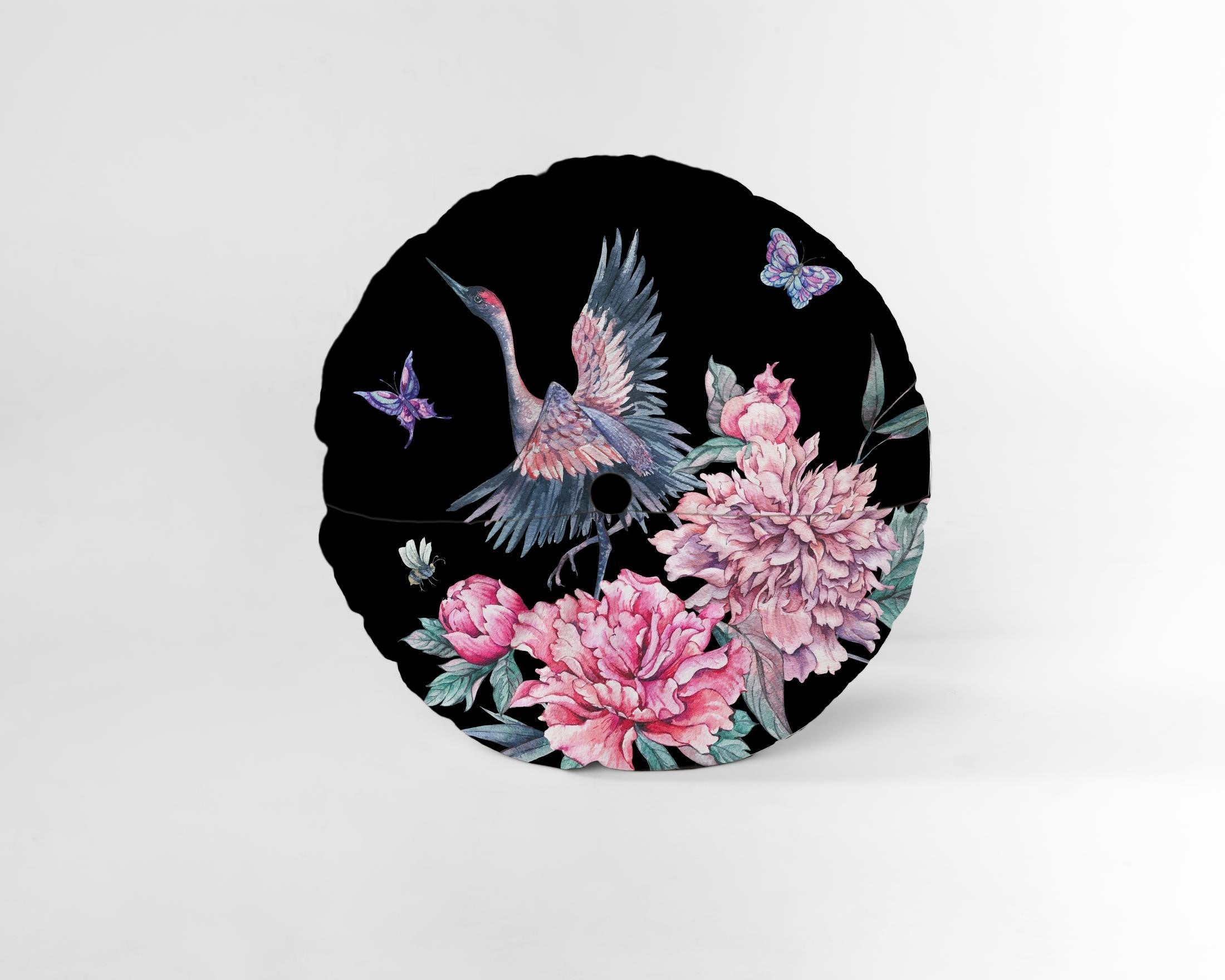 Cojin Redondo Terciopelo Botón (Garza)