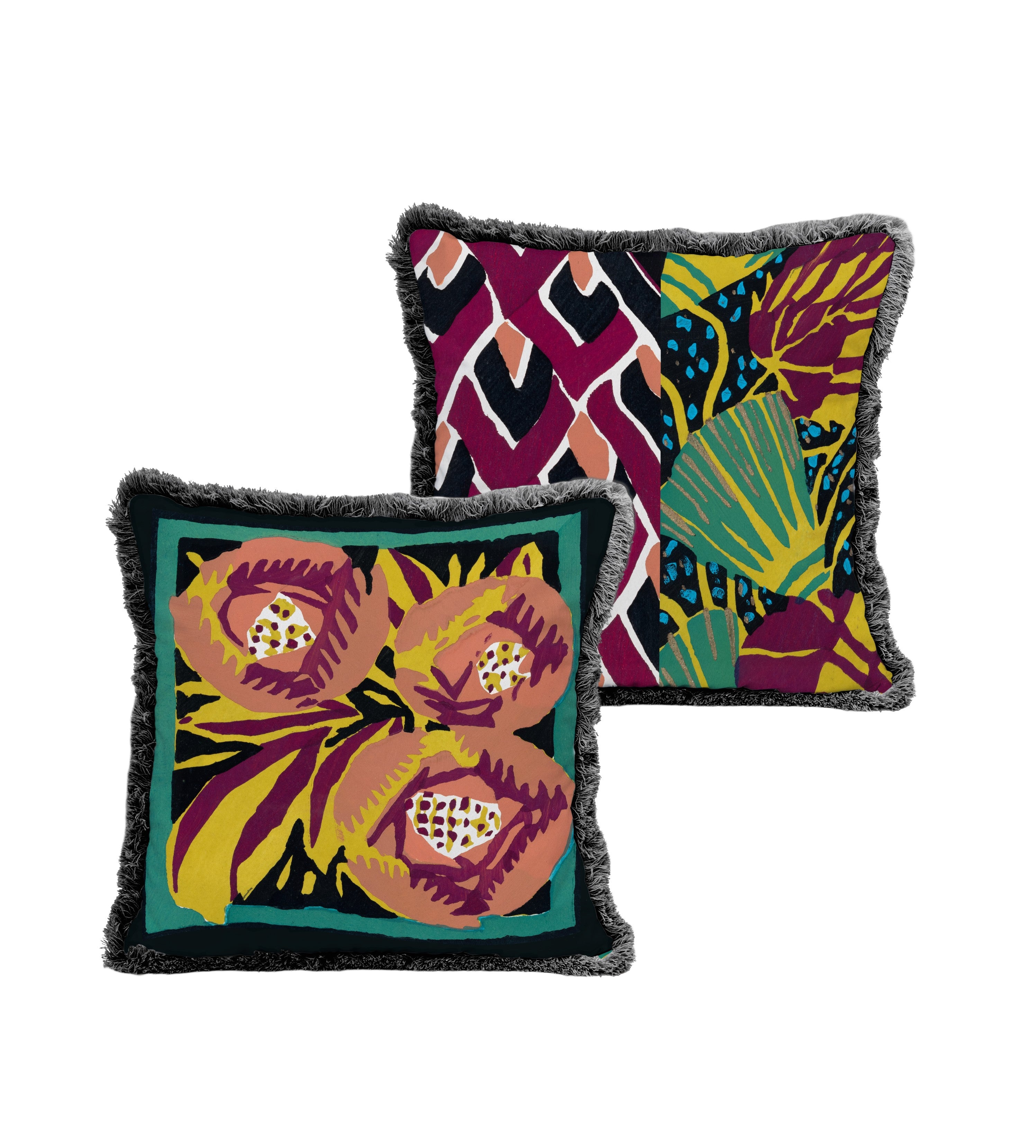 Cojin Terciopelo Fleco 45x45 (Colorful Flowers)