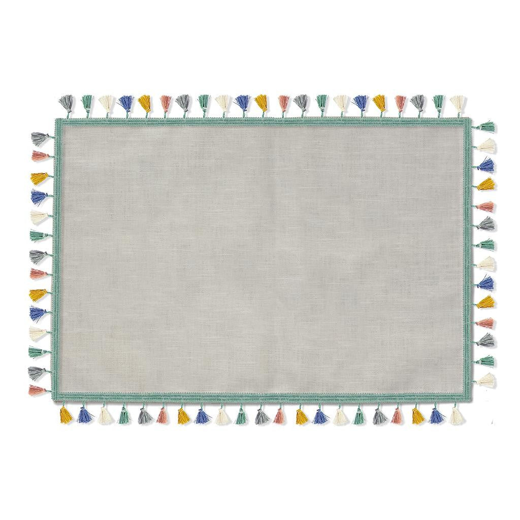 Set 2 Mantel Individual Lino con Borlas (Pompom)