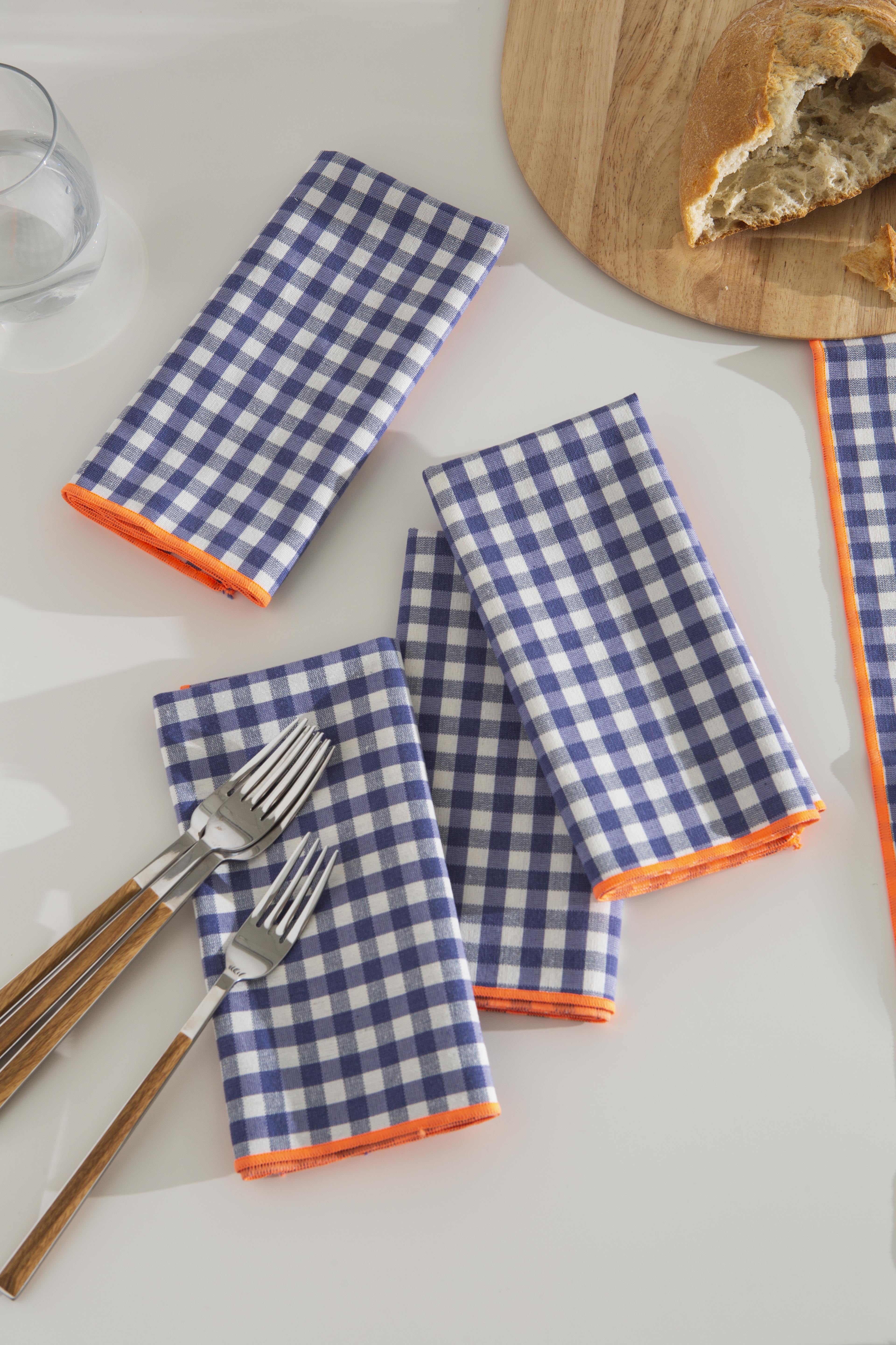 Set 4 Servilletas Contrast  Vichy Navy