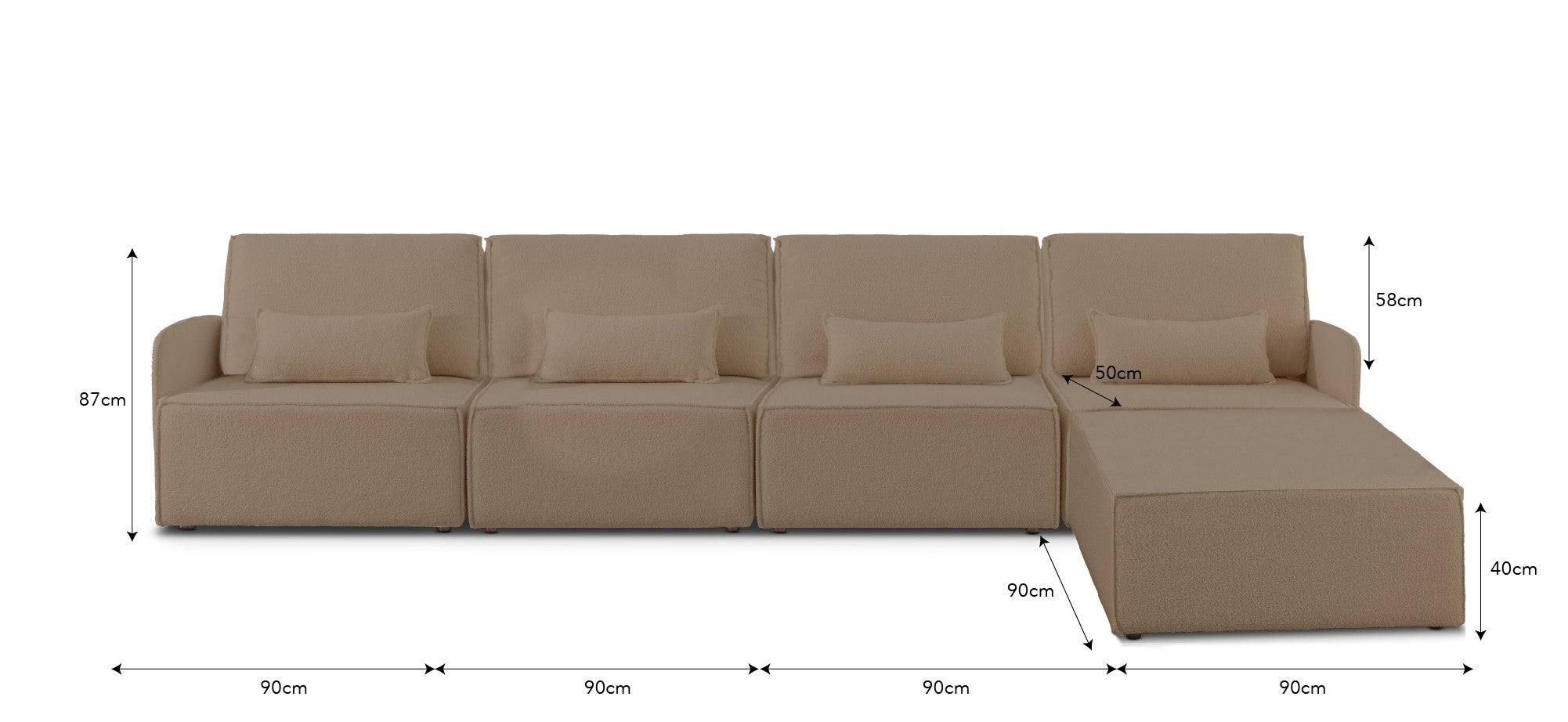 Sofa Modular Lea 4 plazas Chaiselongue Stone