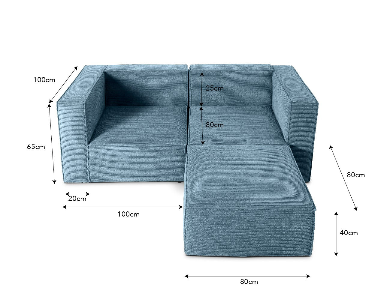 Sofa Harper 2 plazas Chaiselongue Azul