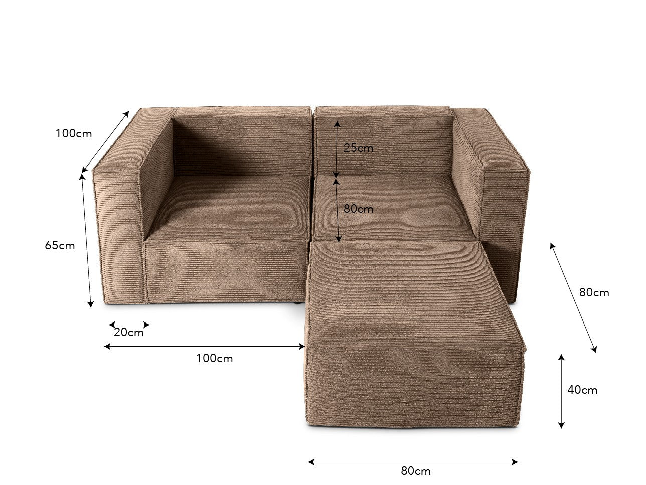 Sofa Harper 2 plazas Chaiselongue Marron