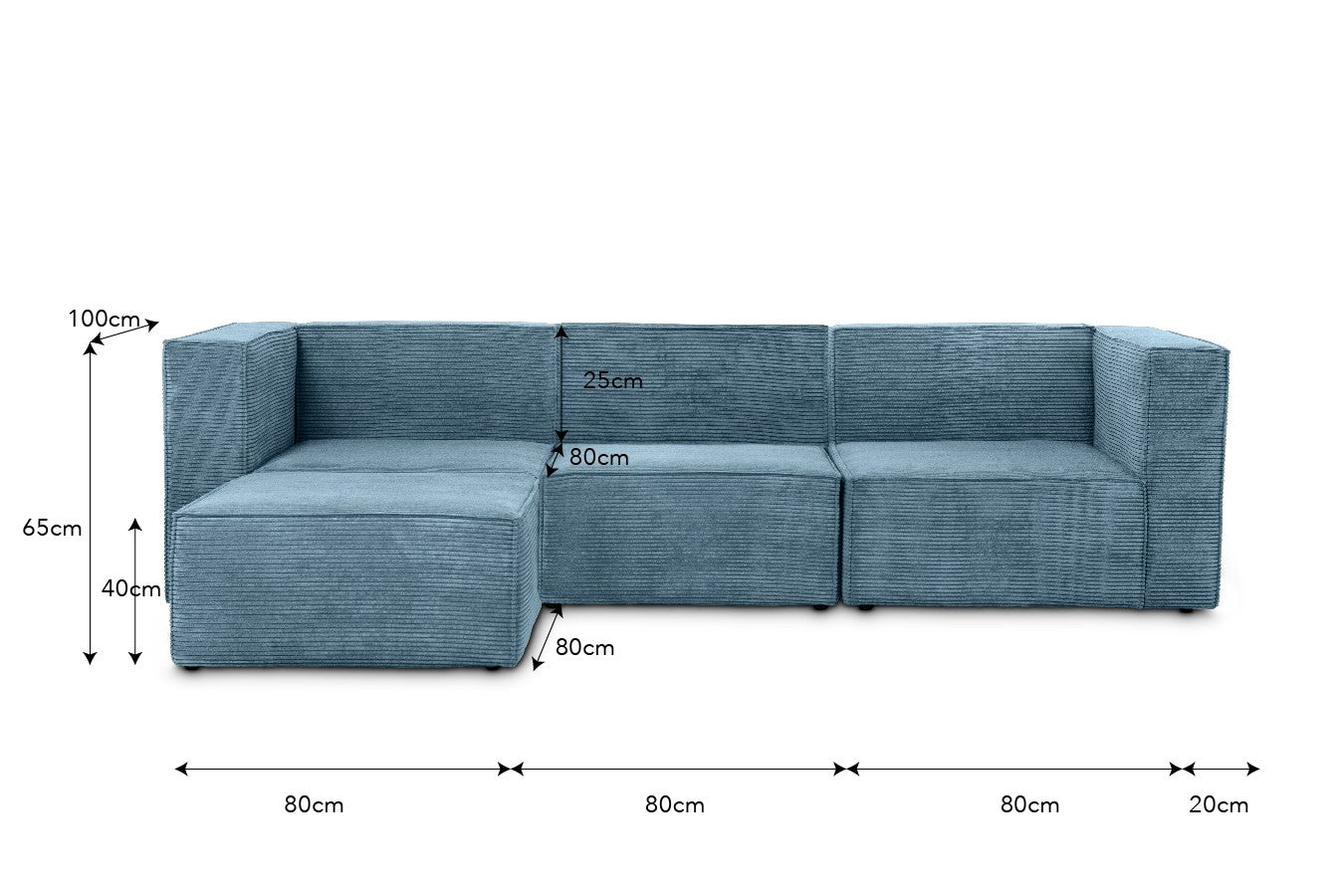 Sofa Harper 3 plazas Chaiselongue Azul