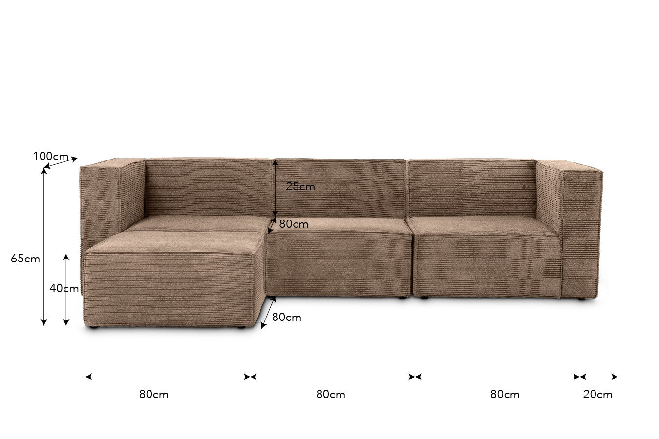 Sofa Harper 3 plazas Chaiselongue Marron