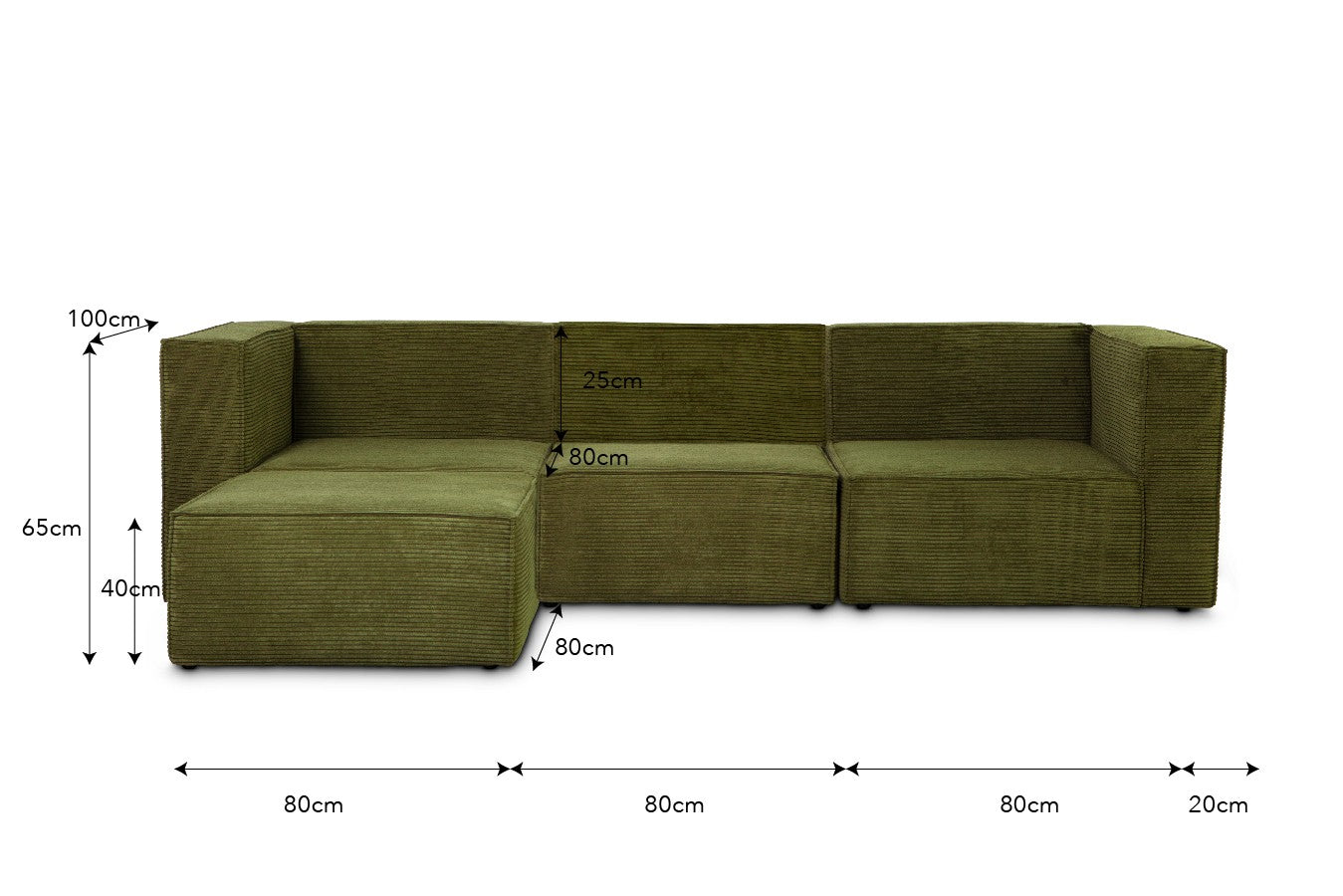 Sofa Harper 3 plazas Chaiselongue Verde