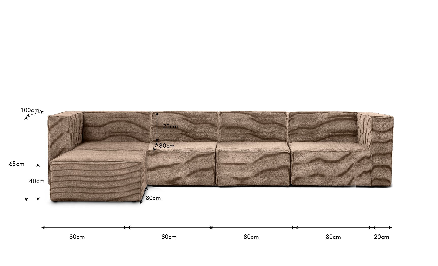 Sofa Harper 4 plazas Chaiselongue Marron