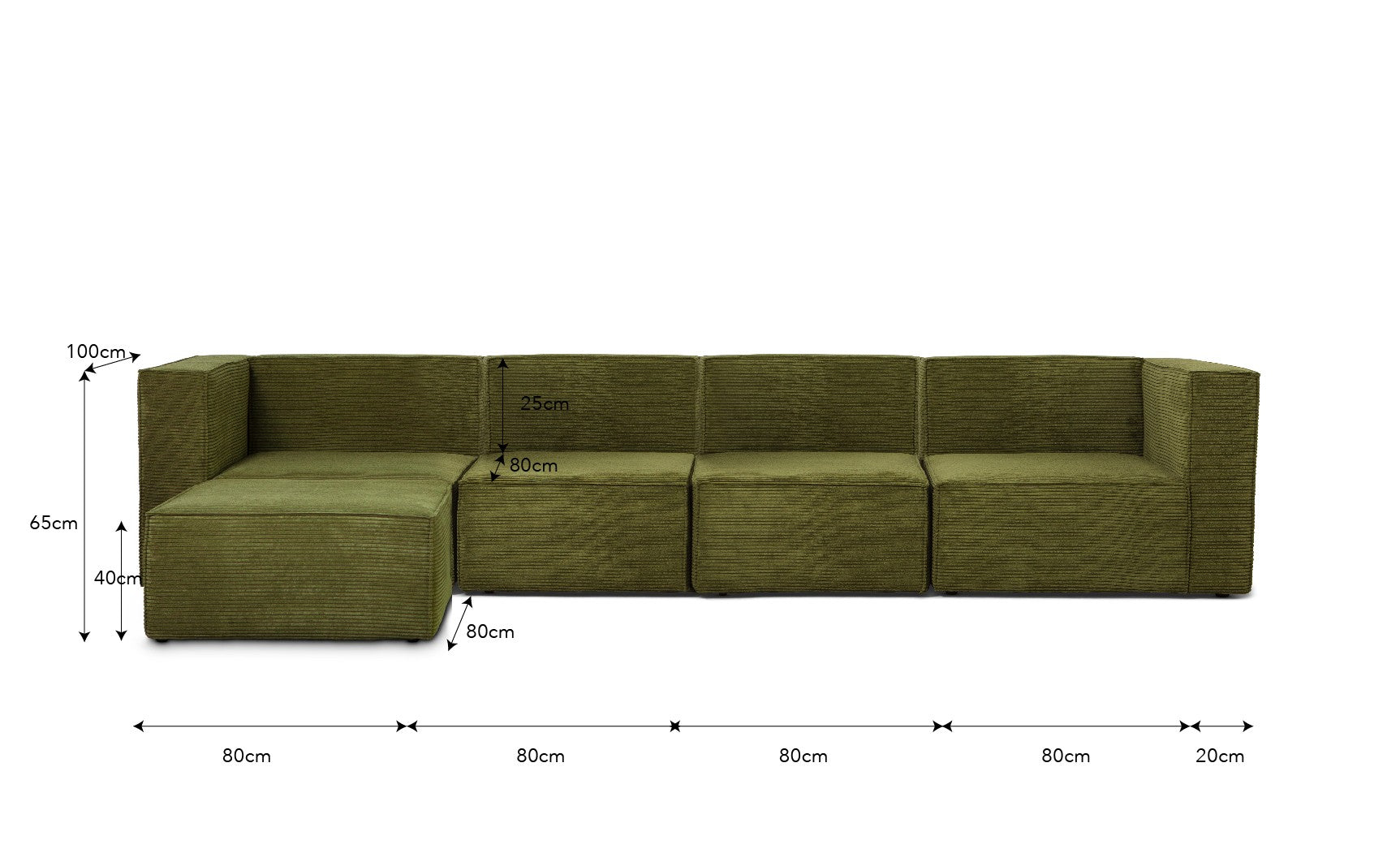 Sofa Harper 4 plazas Chaiselongue Verde