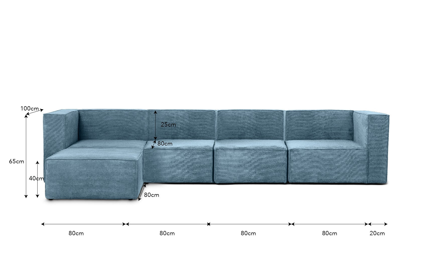 Sofa Harper 4 plazas Chaiselongue Azul