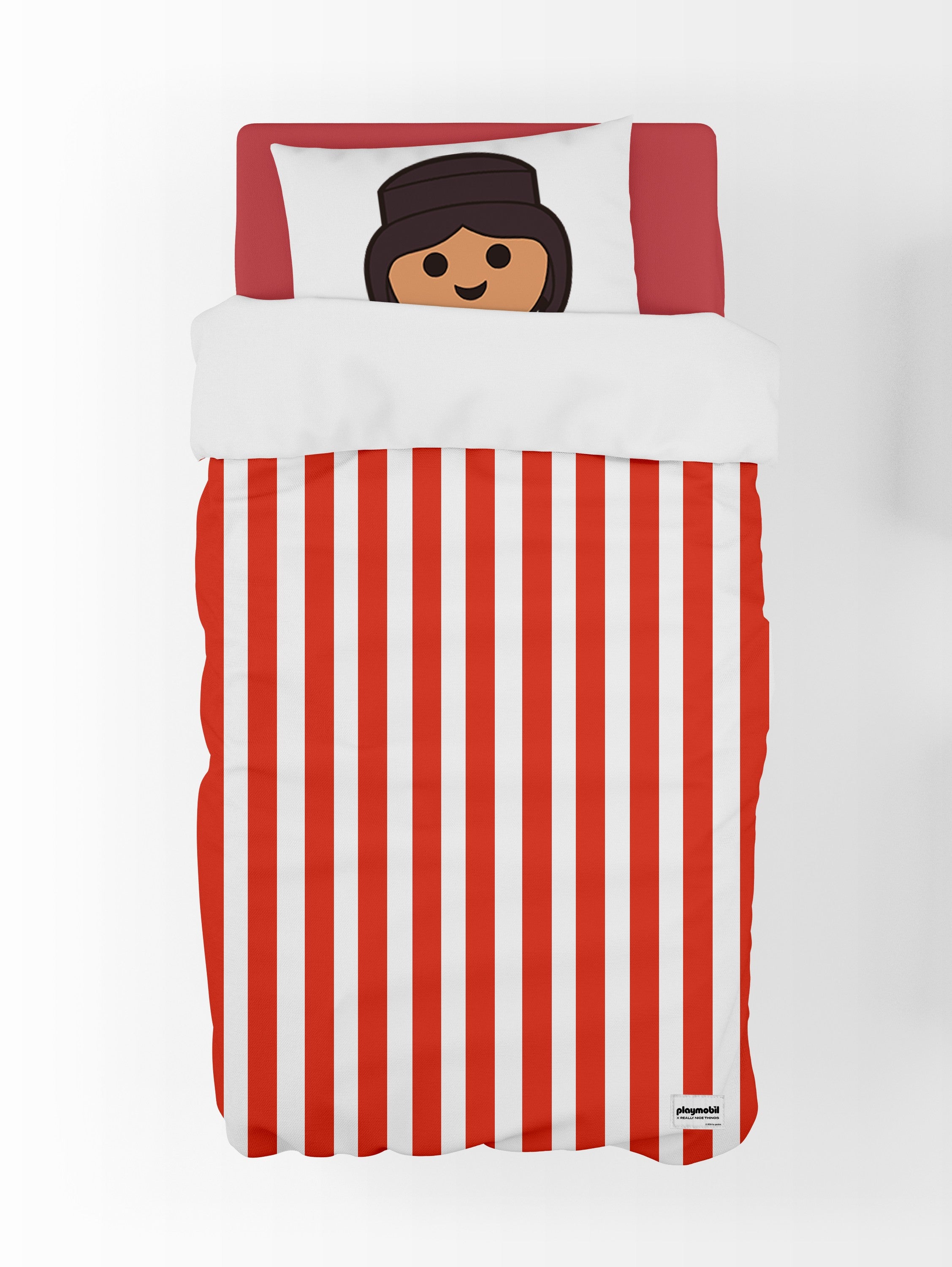 Set Duvet Cover Kids (Red Stripes Playmobil)