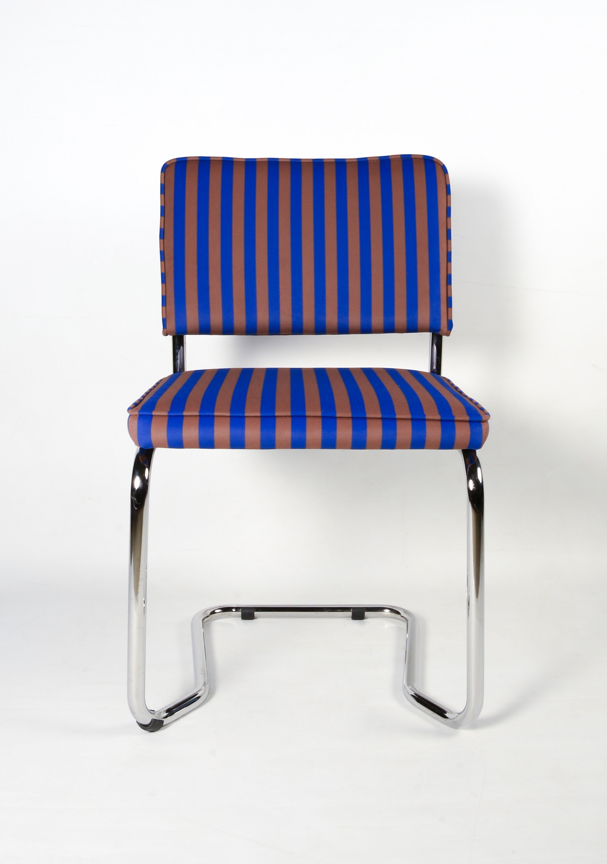 Silla tapizada Rayas terciopelo Azul y Marron