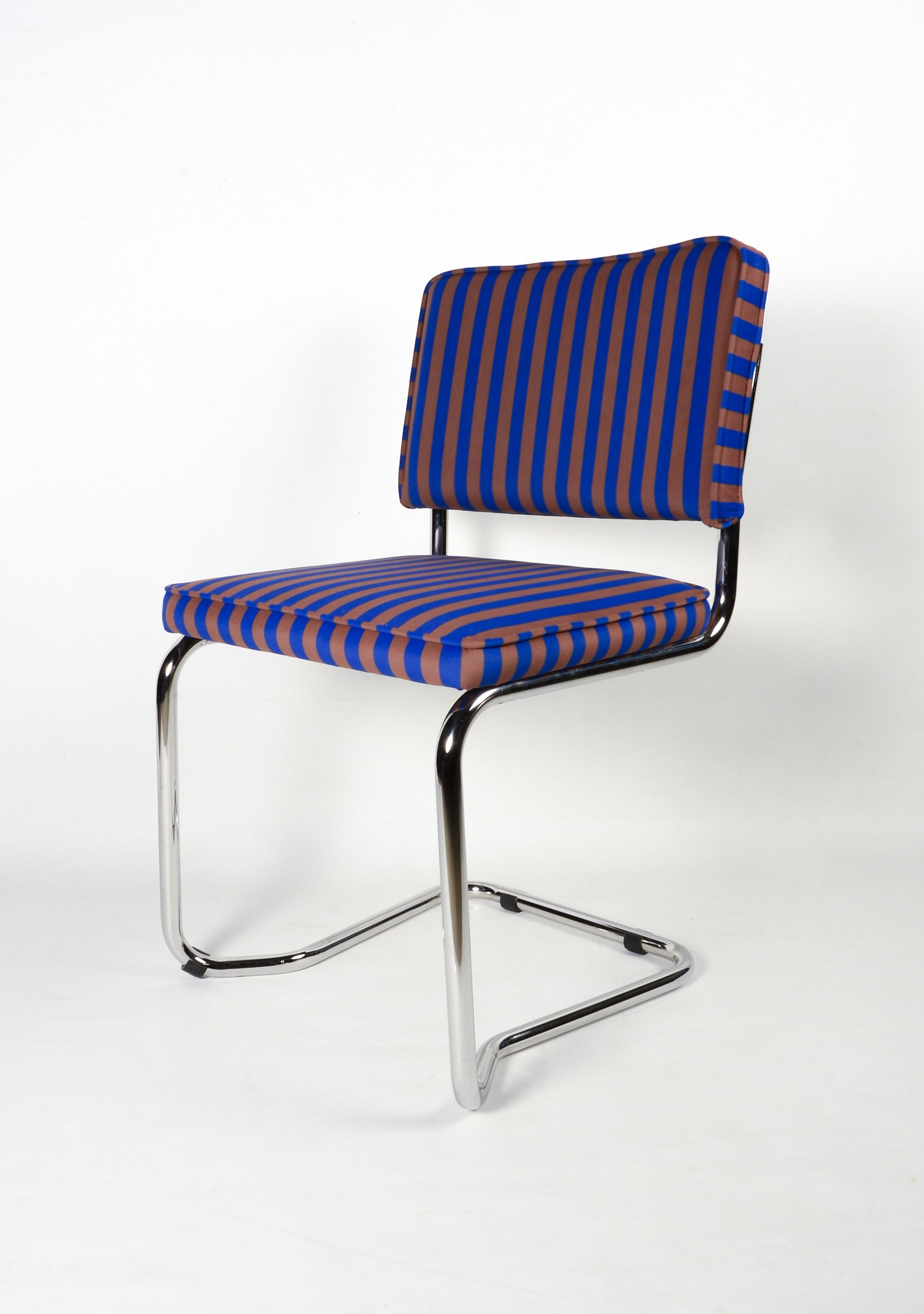 Silla tapizada Rayas terciopelo Azul y Marron