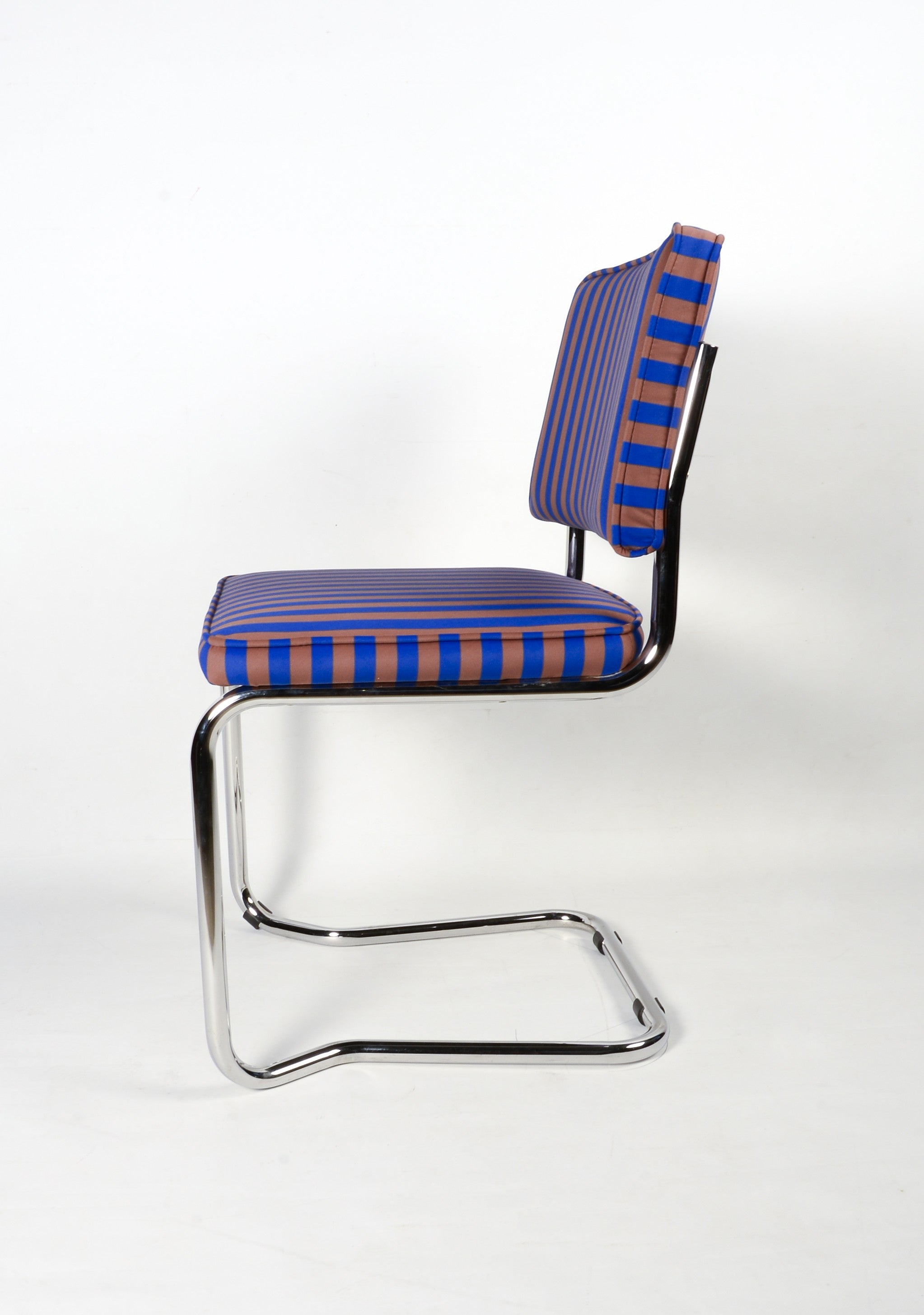 Silla tapizada Rayas terciopelo Azul y Marron