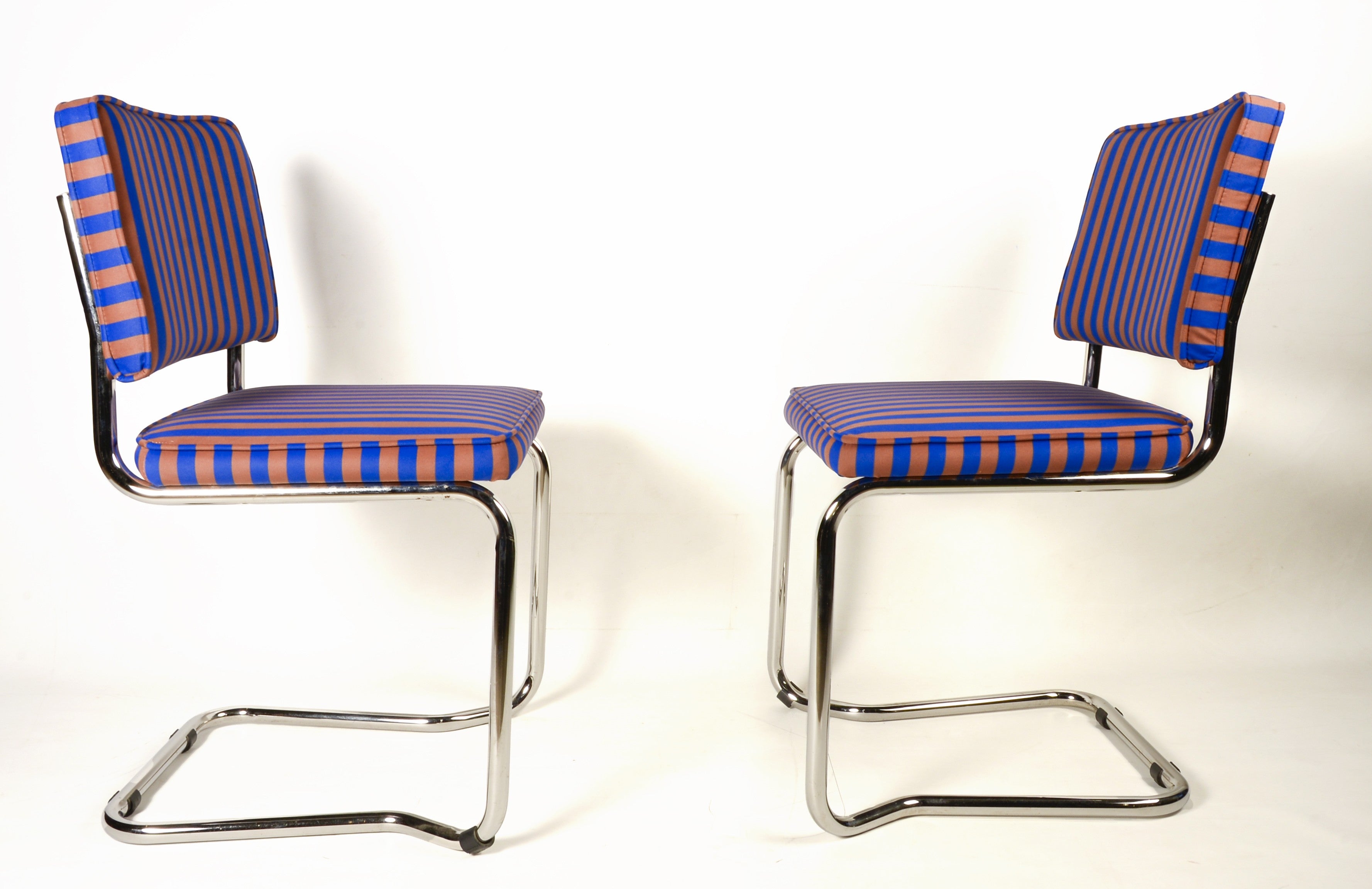 Silla tapizada Rayas terciopelo Azul y Marron