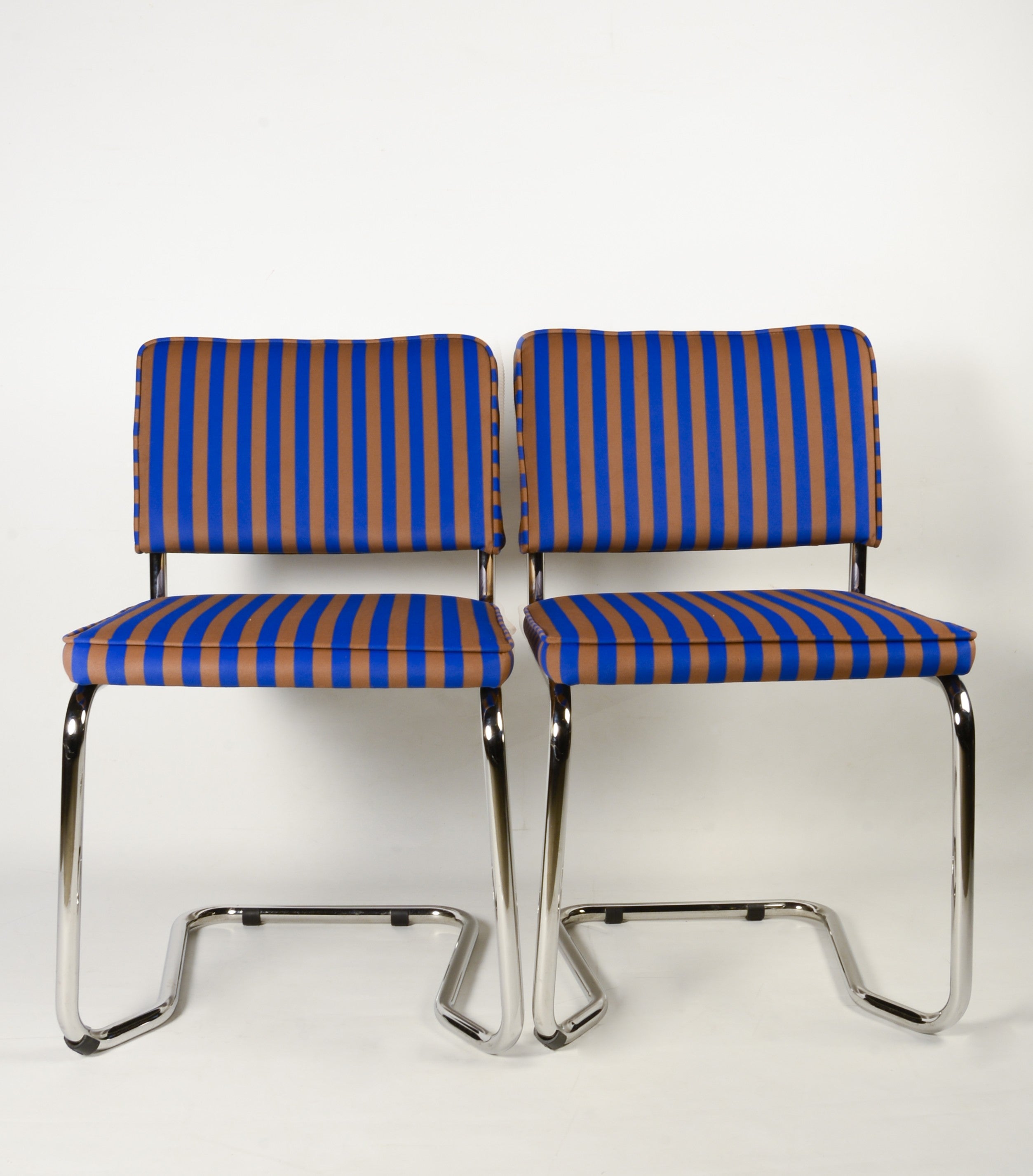 Silla tapizada Rayas terciopelo Azul y Marron