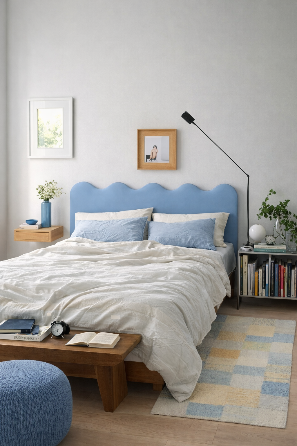 Cabecero Wavy Tapizado Terciopelo Cama 150cm Placid  Blue