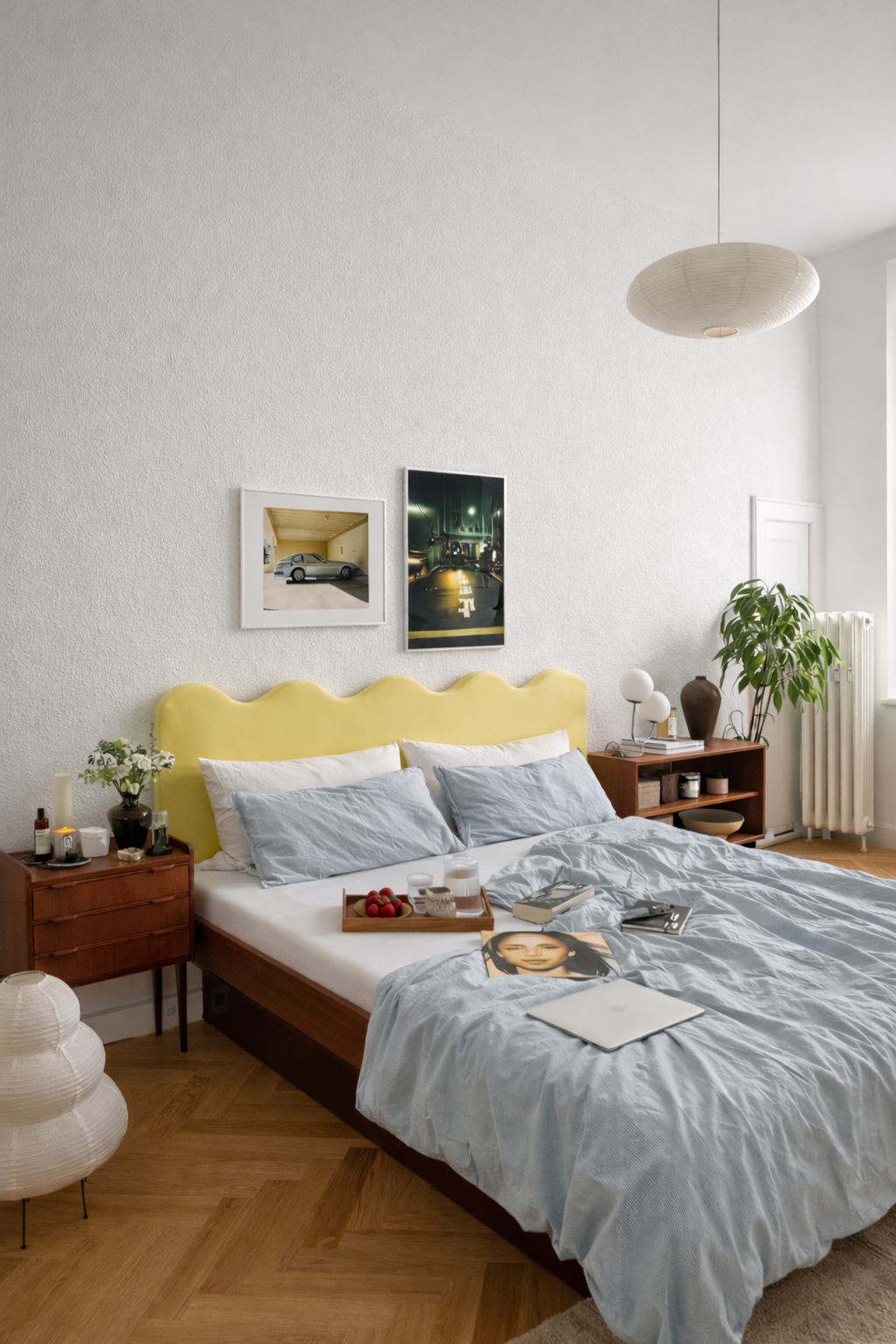 Tête de lit Wavy revêtue de velours pour lit de 150 cm Lemonade